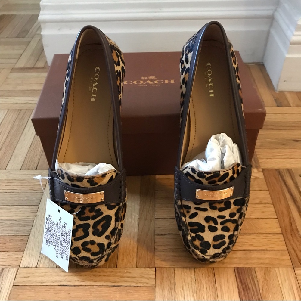 Coach Leopard Print Calf Hair Loafers in Brown and Black - Picture 13 of 16